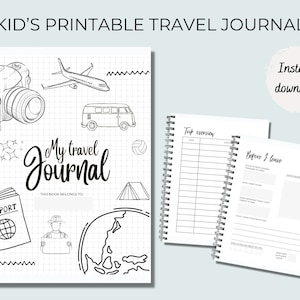Diario de vacaciones de viajes imprimible para niños para preservar los recuerdos familiares. Descarga digital