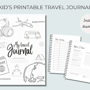 Kids printable travel holiday vacation journal to preserve family memories. Digital download