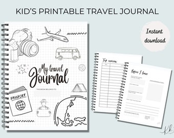 Kids printable travel holiday vacation journal to preserve family memories. Digital download