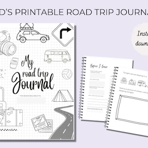 Road Trip Edition - afdrukbaar reisdagboek voor kinderen voor gezinsvakanties. Digitaal downloaden.