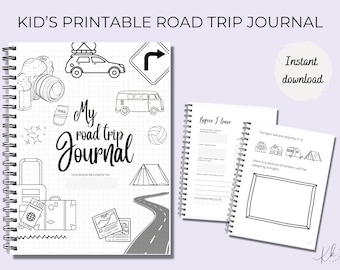 Road Trip Edition - Kid&#39;s Printable Travel Journal for family vacations. Digital download.