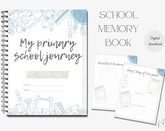 Blue Printable School Years Memory Book. Kids Journal keepsake - digital product instant download
