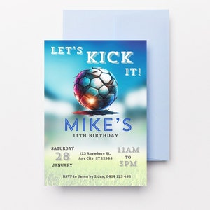 Soccer Birthday Party Invitation, let's Kick it, It's game time, Football Invitation Soccer Invitation Card Template, Editable Template