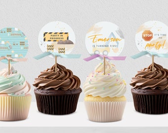 Construction Cupcake Toppers, Excavator Party Toppers, Birthday Cupcake Topper, Truck cupcake Topper, Construction Party Decorations