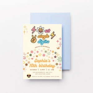 10th Birthday Invitation, Peace Out Single Digits Birthday Invite, Double Digits Birthday Party Invitation, Peace Out 10, Editable Template