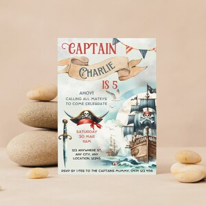 Invitación de cumpleaños pirata, invitación a fiesta pirata, fiesta pirata de mares misteriosos, Ahoy Mateys Come Paarrty, invitación editable, descarga instantánea