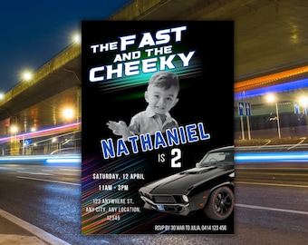 Two Fast Two Cheeky, The Fast and the Furious Birthday Invitation, Personalised Photo Race Car Birthday Party Invite, Editable Template
