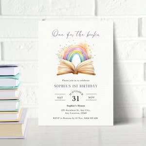 Rainbow Book Birthday Invite, Storybook Birthday Invitation, One For The Books, Chapter One Invite, Reading Books Invite, Editable Invite
