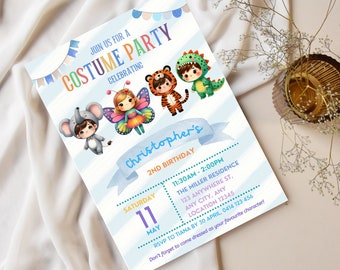 Kids Costume Party Invitation, Dress Up Party Birthday Invite, Let's Dance, Dress Up Invitation, Onesie Party, Halloween, Editable Template