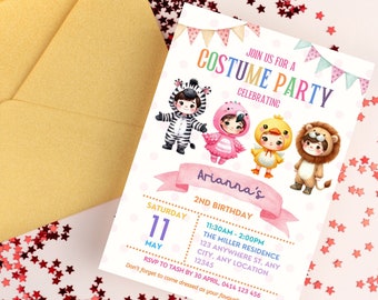 Kids Costume Party Invitation, Girls Dress Up Party Birthday Invite, Let's Dance, Dress Up Invitation, Onesie Party, Pink Editable Template