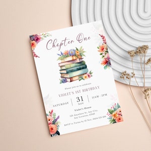 Book Birthday Invite, Storybook Birthday Invitation, One For The Books, Chapter One Invite, Reading Books Invite, Editable Floral Invitation