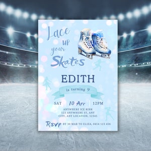 Ice Skating Birthday Party Invite, Ice Skating Party Invitation, Blue Skate Invite, Disco Skating, Winter Skating Party, Editable Template