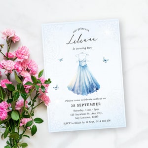 Princess Invitation, Cinderella Birthday Party Invitation, Once Upon a Time, Florals Invite, Princess Birthday Party, Editable Template