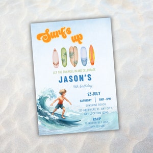 Surf&#39;s Up, Beach Birthday, Surf Birthday Party Invitation, Surfer Birthday, Surf Van Invite, Boy Birthday Invite Template, Instant Download