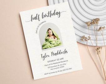 Half Birthday Party Invite, 6 Months Birthday Party Invitation, 6 Months Old, Half Birthday Boy Girl, Custom Photo Invite, Editable Template