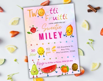 Twotti Frutti Invitation, Two-tti Fruity Birthday Invite, Second Birthday Party, 2nd Birthday, Fruit Birthday Party, Editable Template