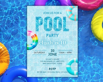 Pool Party Invitation, Birthday Invite Pool, Editable Invitation, Summer Birthday Party, Pool Float Party Invite, Summer Splash Party