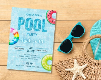 Pool Party Invitation, Birthday Invite Pool, Editable Invitation, Summer Birthday Party, Rainbow Pool Float Party Invite, Summer Party Bash