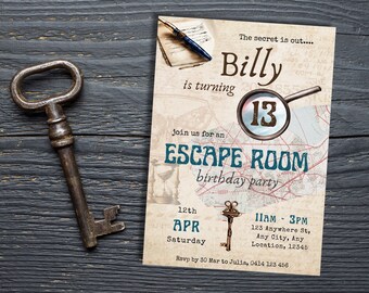 Escape Room Birthday Invitation, Boys Girls Escape Room Mystery Party Invitation, Secret Spy Escape Party Room Invite, Mystery Break Out