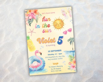 Fun in the Sun Party, Splish Splash Invite, Girls Pool Party Invitation, Summer Party, Girls Splash Pad Birthday Party, Editable Template