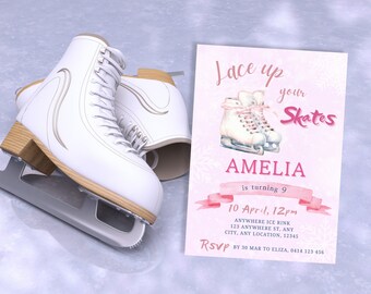 Ice Skating Birthday Party Invite, Ice Skating Party Invitation, Pink Skate Invite, Disco Skating, Winter Skating Party, Editable Template