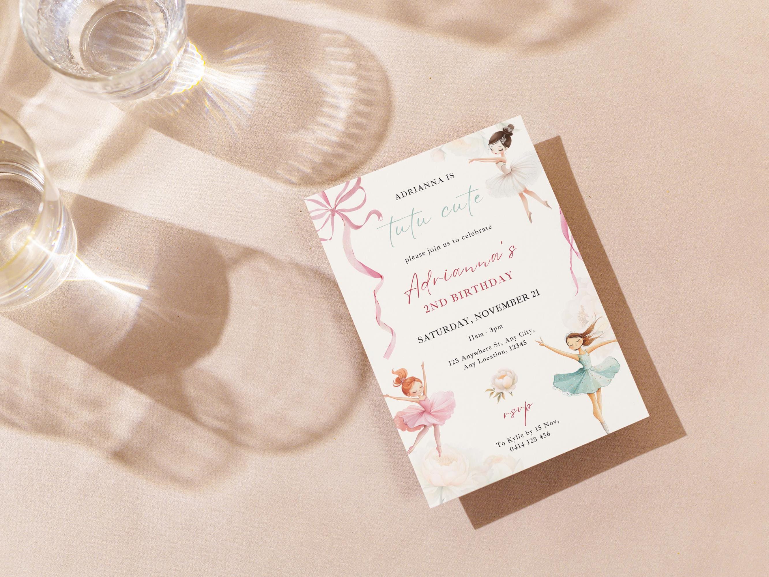 Tutu Cute, Editable Ballerina Invitation, Pink Bow Ballerina Birthday ...