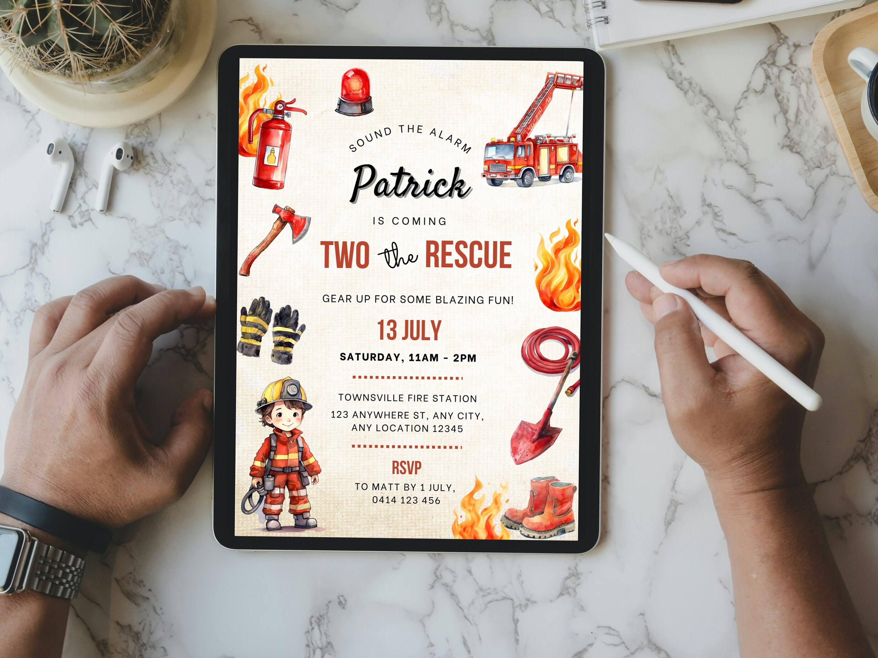 Two the Rescue Invite, Fire Truck Invitation, Sound the Alarm ...