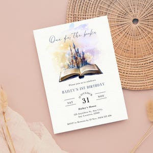 Book Birthday Invite, Mystical Book Themed Birthday Party, Chapter One, Chapter Birthday, Boy Girl 1st Birthday, Editable Instant Download