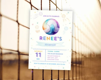 Volleyball Birthday Invitation, Beach Volleyball Party Invite, Volleyball Theme, Printable Digital Invite Back To School, Editable Template