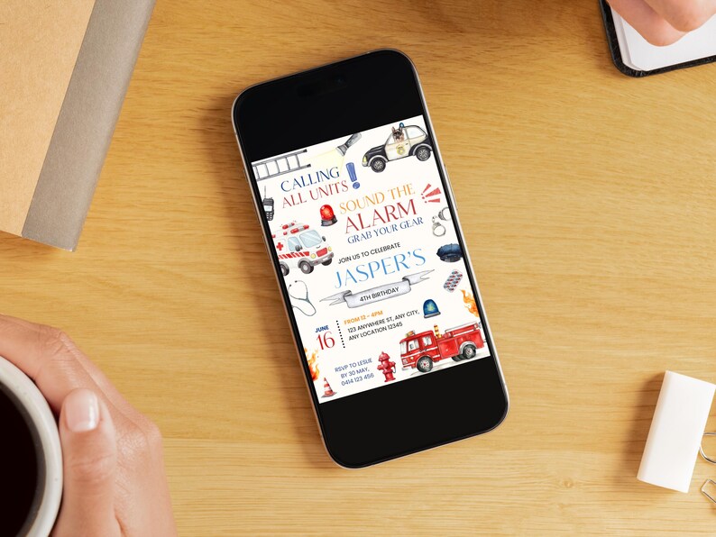 Emergency Vehicles Birthday Invitation Editable, First Responders Theme ...