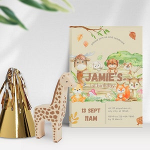 Woodland Animals Birthday Invitation, Woodland Electronic Editable Invite