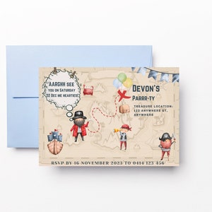 Invitation d'anniversaire de carte au trésor de pirate, invitation d'anniversaire de pirate modifiable, invitation de chasse au trésor