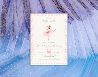 Tutu Cute, Editable Ballerina Invitation, Pink Bow Ballerina Birthday Invite, Girl Pink Ballerina Party, Cute Ballet Tutu Template Download
