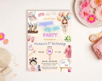 Yellow Kids Day Spa Party, Makeup Birthday Invitation, Glitz and Glam, Spa Glamour Birthday Invitation, Girls Pamper Party, Editable Invite