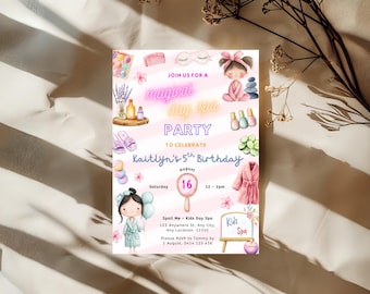 Pink Kids Day Spa Party, Makeup Birthday Invitation, Glitz and Glam, Spa Glamour Birthday Invitation, Girls Pamper Party, Editable Invite
