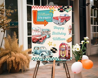 Retro Diner Birthday Welcome Sign, 1950's Birthday Invite,  Sock Hop 50's Retro Diner Welcome Sign, Retro Diner Party, American Diner Sign