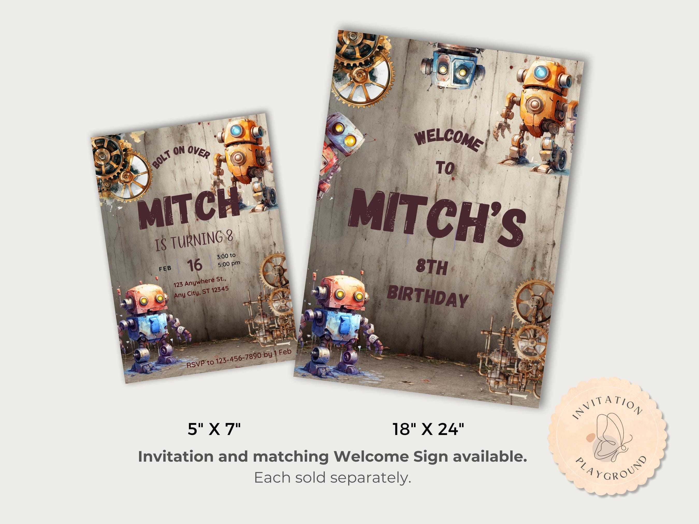 Printable Robot Sign Robot Birthday Welcome Sign, Abandoned Building and Robots Party Sign ...