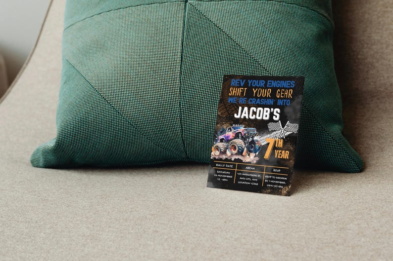 Monster Truck Birthday Invite, Monster Truck Rev Your Engines ...