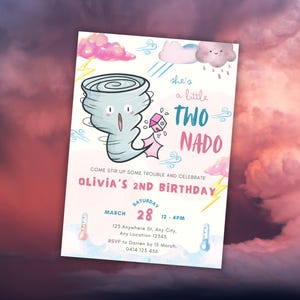 Tornado Party, Girls Twister Birthday Invite, Fourth Birthday Invite, Storm Theme Birthday, Editable Template, Four Nado Tornado Invitations