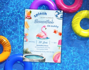 Splash Pad Birthday Party, Pool Party Invite, Water Park Invitation, Teenager Birthday, Splash Bash, Editable Template, Printable Invite