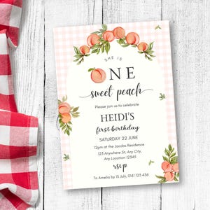 One Sweet Peach, Peach First Birthday Invitation, Our Little Peach Birthday, Peach Theme Birthday Invitation, Sweet Peach, Editable Template