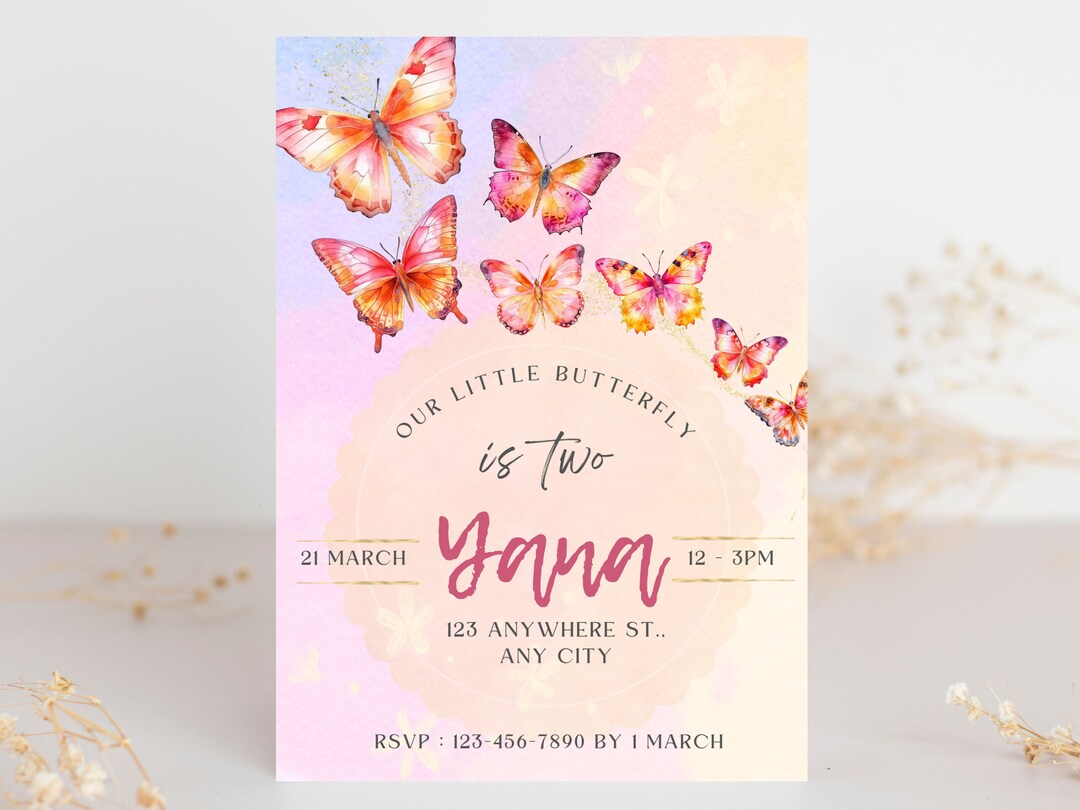 Butterfly Birthday Invitation, Editable Butterfly Invitation, Pink ...