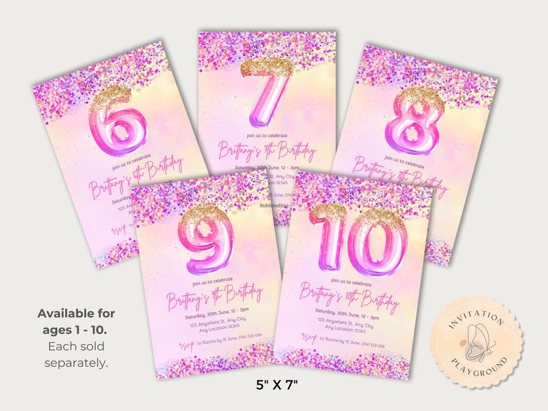 Editable Pink 3rd Birthday Invitation, Glitter Birthday Party Invite ...