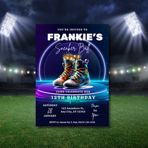 Invitación a la fiesta de cumpleaños de la pelota de zapatillas, invitación a la fiesta de gala de las zapatillas, evento de pelota de zapatillas, invitaciones digitales, plantilla editable