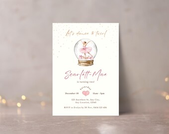 Tutu Cute, Editable Snow Globe Ballerina Invitation, Pink Magical Ballerina Birthday Invite, Girl Pink Ballerina Party, Ballet Tutu Download