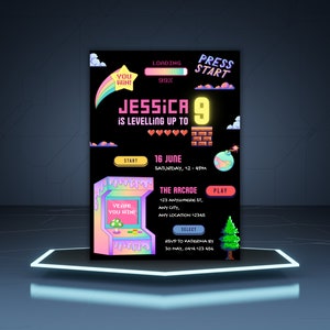 Arcade Birthday Invitation, Retro Video Game, Gaming Birthday Invitation, Gamer Birthday Invite, Girls Gamer Party, Editable Template