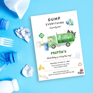 Blonde Man Trash Truck Party Invite, Dump Truck Invite, Dump Everything Invitation, Garbage Truck Theme Invite, Instant Download, Kid Invite
