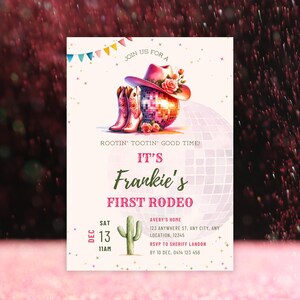 Pink Western Birthday Invitation, My First Rodeo Birthday, Disco Cowgirl Party, Wild West Birthday Invite, Pink 1st Rodeo Birthday Invite