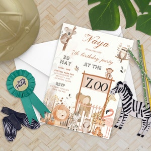 Zoo Party Invite, Zoo Visit Birthday, Party Animal,  Jungle Animals Party, Wild One Party, Zoo Birthday Party Invite, Editable Template