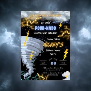 Tornado Party, Twister Birthday Invite, 4th Birthday Invite, Storm Theme Birthday, Editable Template, Tornado Invitations, Lightning Invite